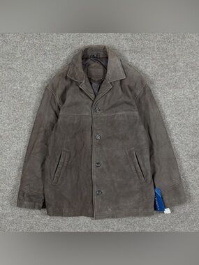 NWT Bostonian Brown Genuine Leather Button Front Collared Jacket Mens Large $450